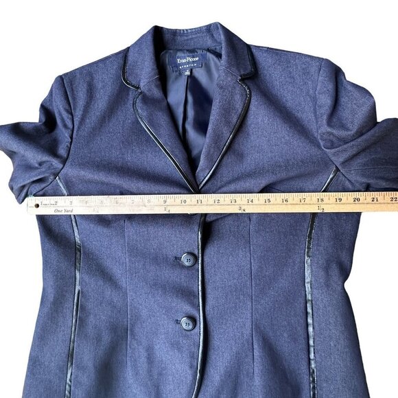 Evan Picone Jacket Denim Chambray Blue Blazer Faux Leather Trim Women's 12 VTG - Picture 7 of 11